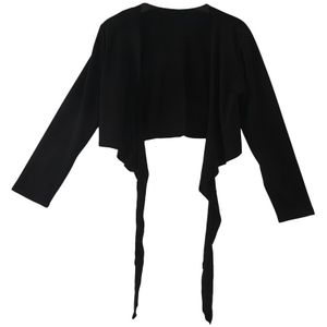 Dames Lange Mouwen Tie Up Crop Shrug Womens Wrap Bolero Vest Top-Zwart