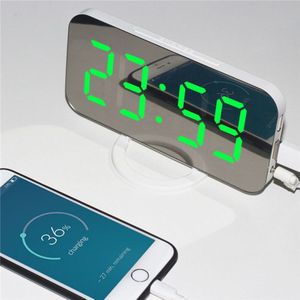 Digitale LED Wekker Spiegel Klok Snooze Display Tijd Night Led Tafel Bureau 2 USB Charge woonaccessoires