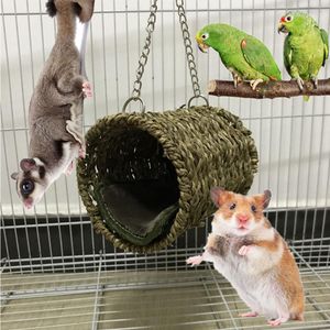 Rat Chinchilla Eekhoorn Parrot Winter Warm Nest Wol Hangmat Natuurlijke Stro-Waven Hamster Met Warme Fluwelen Kussen Willekeurige Kleuren