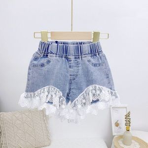 Zomer Kant Patchwork Meisjes Denim Shorts Elastische Taille Modieuze Kids Baby Korte Jeans 1-6 Jaar