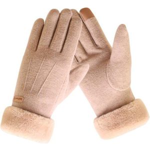 Vrouwen Elegante Harige Imitatie Lamsleren Handschoenen Winter Warm Touchscreen Suede Gebreide Handschoen Volledige Vinger Vrouwelijke Wanten