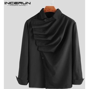 Incerun Gothic Mannen Shirt Stijlvolle Lange Mouwen Effen Kleur Partij Clubwear Formele Blouse Onregelmatige Jurk Shirts Mannen