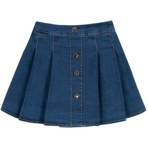 Meisjes Donkerblauw Elastische Riem Geplooide Denim Rok Lente Kinderen Mode Zachte Wassen En Ademend Korte Rok