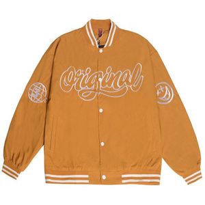 Mens Brief Borduurwerk Baseball Jassen Vintage Harajuku Bomber Jacket Herfst Unisex Oversized V-hals Jassen Streetwear