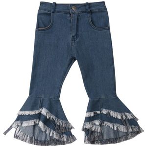 2-7Years Mode Peuter Kinderen Meisjes Jeans Kwastje Flare Longpants Denim Ruche Flare Broek Boot Cut Broek Broek Herfst Winter