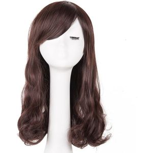 Fei-Tonen Synthetische Hittebestendige Medium Geel Blond Golvend Pruik Geneigd Pony Haar Kostuum Cosplay Carnaval Halloween Haarstukje