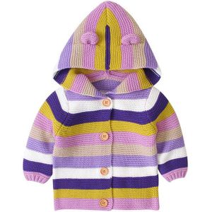 Baby Baby Meisjes Vesten Hoodies Peuter Kleurrijke Streep Gebreide Knoppen Bovenkleding Winter Herfst Lente Herfst Sweatshirts