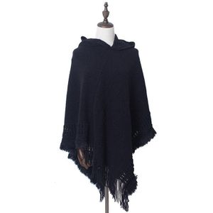 Vrouwen Mode Kwastje Trui Effen Trui Cape Wrap Poncho Sjaal Herfst Casual Gebreide Trui Hooded Poncho En Capes