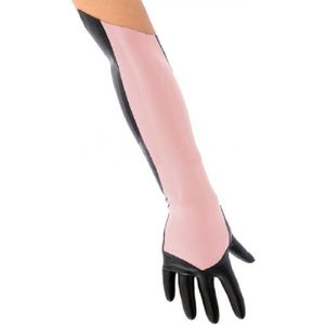 100% Latex Handschoenen Roze en Zwart Vijf Vinger Lange Handschoenen 0.4mm Size S-XL
