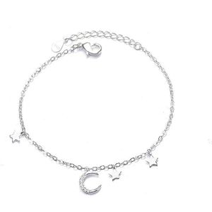 Zilver Kleur Art Maan Sterren Armband Met Zirkoon Vriendschap Ketting Armbanden Star Moon Charm Armbanden Voor Mode Vrouwen Meisje