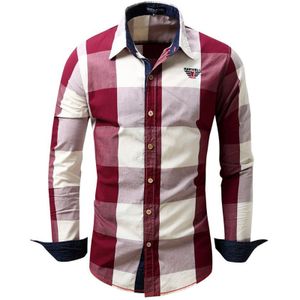 Mannen Gecontroleerd Shirt Lange Mouwen Strijkvrij Casual Blouse Katoen Slim Fit Plaid Top Heren Shirts Lange Mouwen Kleding