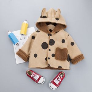 1-3 Jaar Baby Meisjes Jongens Jassen Fall Winter 3D Oren Capuchon Warme Jas Bovenkleding Kinderen Kid Polka dot Kleding