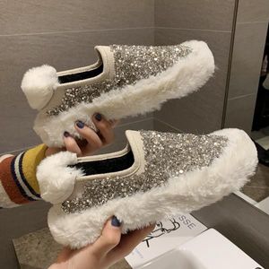 Kristal All-Match Schoenen Vrouw Vrouwen Modis Loafers Bont Klompen Platform Ronde Neus Vrouwen Mocassins Casual Vrouwelijke Sneakers