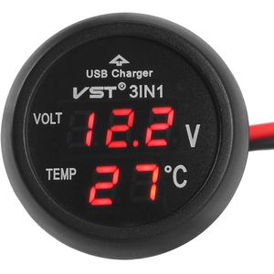 Digitale Led Auto Sigarettenaansteker Voltmeter Thermometer Auto Vrachtwagen Usb Charger 12V/24V Temperatuur Meter Voltmeter 3 in 1/ 2 In 1