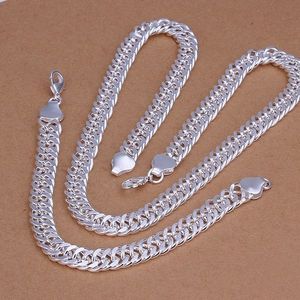 Fabriek prijs hoogwaardige Heren vrouwen 10 MM ketting armband mode Zilveren kleur sieraden Set wedding noble Met, S208