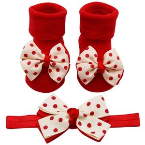 Baby Baby Sokken + 1Pc Haar Riem Peuter Meisjes Boog Golf Punt Anti-Slip Katoenen Kinderen Sokken kids Meisje Herfst Warme Sokken