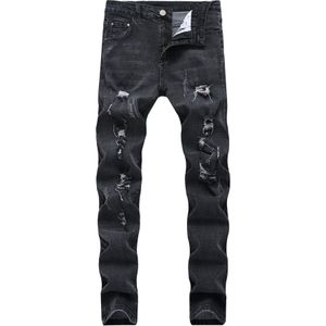 Zomer Gescheurde Jeans Broek Biker Slim Straight Hiphop Gerafelde Denim Broek Mode Skinny Jeans Zwart Big Size