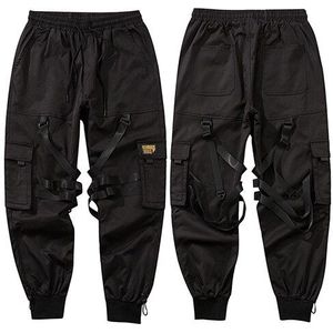 Mannen Hip Hop Cargo Broek Streetwear Cargo Broek Zakken Swag Lint Harajuku Zwarte Broek Joggers Enkellange Track Broek