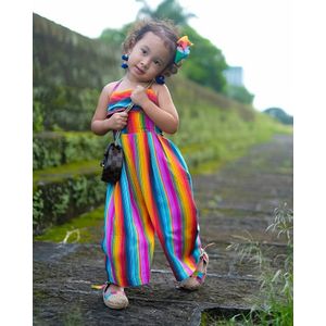 Oddler Baby Meisje Zomer Romper Bodysuit Regenboog Gestreepte Mouwloze Backless Harem Casual Jumpsuit Outfit Sunsuit Kleding 1-6Y