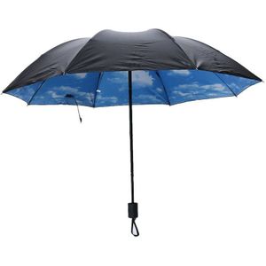 Zomer Vouwen Regenachtige Paraplu Anti-Uv Regendicht Paraplu Zon Bescherming Parasol Blauwe Hemel Witte Wolken Gedrukt Zon Vrouwelijke