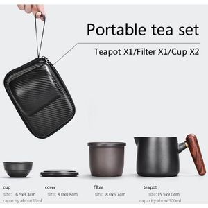 5 delige set/set paars zand reizen thee set draagbare tas snelle reiziger met een pot twee kopjes zwart aardewerk thee cup elegante theepot