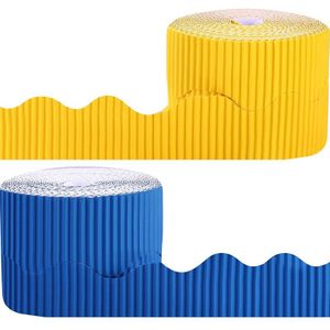 2 Rolls Bulletin Board Grenzen Geschulpte Grens Decoratie Achtergrond Papier Voor Decoratieve Randen (Geel En Blauw)