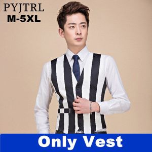 PYJTRL Casual Plus Size 5XL Zwart Wit Streep Pak Vest Nachtclub DJ Singer Stadium Vest Gilet Jurk Vesten Voor mannen