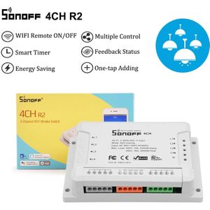 Sonoff 4CH R2 4 Gang Wifi Licht Smart Switch, 4 Kanalen Elektronische Schakelaar Ios Android App Controle, werkt Met Alexa Google Thuis