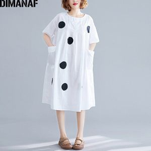 Dimanaf Plus Size Vrouwen Jurk Summer Zonnejurk Print Dot Zwart Katoen Vrouwelijke Kleding Casual Lady Vestidos Losse Zakken Jurk