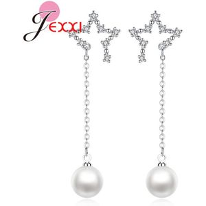Heetste Verkoop Fresh Water Parel Doorboord Oorbellen Fonkelende 925 Zilveren Zirconia Verharde Stars Sieraden Voor Ol Dames