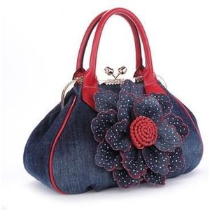 3D Denim Rozen Bloemen Schoudertas Reliëf Mooie Vrouwen Casual Handtas Mode Meisje Messenger Bags Jurk Vintage Tas