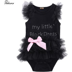 Mijn Little Black Dress Baby Meisjes Kleding Kant Mouwloze Romper Ruffle Bow Tie Zomer Jumpsuit Outfits Een-stukken
