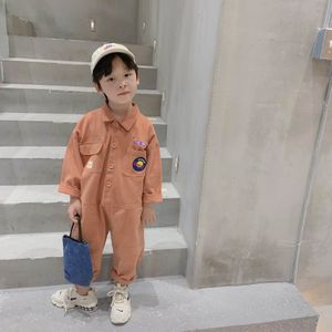 Koreaanse Stijl Mode Jongens Borduren Lange Mouwen Een-Stukken Kinderen Effen Kleur Oversized Jumpsuits