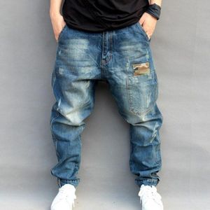 Blauw Gat Geript Baggy Jeans Mannen Hip Hop Streetwear Skateboarder Denim Broek Mannen Loose Fit Plus Size Hiphop Jeans size S-4XL