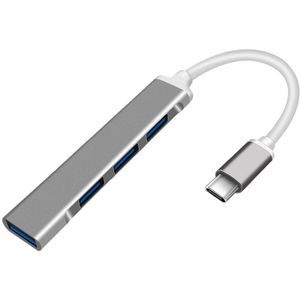 Type-C Hub USB-C Om 4-Poort USB3.0 High-Speed Splitter Otg Aluminium Docking Station grijs