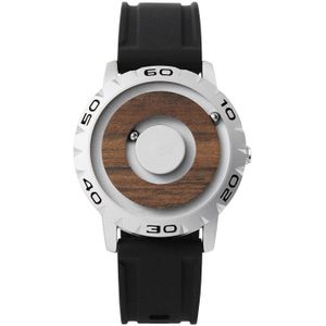 Creatieve Hout Horloge Sliver Black Magnetische Kralen Dial Metal Multinationale Horloge Mannen Mode Rubber Band Sport Mannelijke Horloges