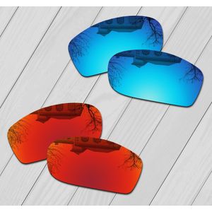 E.O.S 2 Pairs Ice blue & Fire Rode Spiegel Gepolariseerde Vervanging Lenzen voor Oakley Grote Vierkante Draad Zonnebril