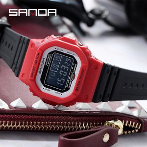 Sanda Sport Vierkante multifunctionele Elektronische Vrouwen Mannen Horloge Sport Horloge Waterdicht Lichtgevende Student Horloge