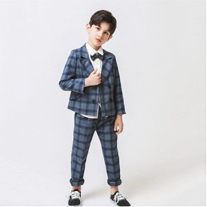 Kinderen Formele Pak Set Knappe Bloem Jongens Formele Kleding Bruiloft Catwalk Host Kostuum Kid Double Breasted Blazer Broek Kleding