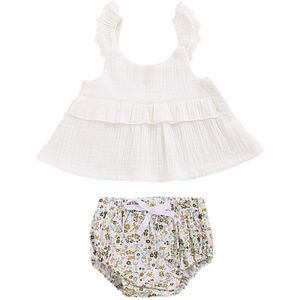 Zomer Pasgeboren Baby Meisjes Ruches Wit Crop Tops Bloemen Shorts Slips 3 Pcs Outfits Peuter Kleding Sunsuit