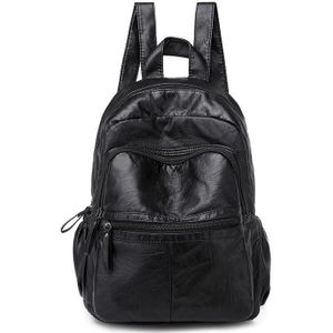 Zwarte Soft Gewassen Lederen Rugzak Casual Bagpack Dames Sac A Dos Vrouwelijke Reizen Back Pack Vrouwelijke Schouder tas