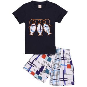 Peuter Kids Jongens Print Casual Outfits Ronde Kraag Korte Mouw T-shirt En Shorts Casual Zomer Katoen 2 Stuks Sets voor 1-6Y