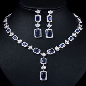 CWWZircons Vierkant Cut Rode Zirconia Steen Vrouwen Wedding Party Ketting Sieraden Sets voor Bruiden Kostuum Accessoires T369