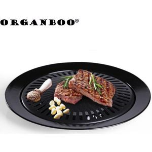 ORGANBOO Zwarte ronde bakplaat draagbare outdoor barbecue schotel picknick bakplaat non-stick huishoudelijke barbecue plaat