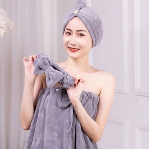 Leuke Boog Badhanddoek + Haar Handdoek + Haarband 3Pcs Vrouwen Microfiber Bathing Badjas Absorberende Microfiber Douche set Snel Droog