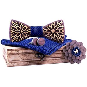 Double Layer Houten Strikje Mannen Katoen Bloemen Hout Decoratie Bowtie Set Business Manchetknopen Voor Wedding Corbatas Para Hombre
