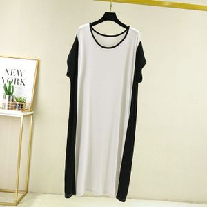 Patchwork Kleur Losse Nachthemden Vrouwen O Hals Korte Mouwen Sleepshirt Vrouwelijke Toevallige Zomer Jurk Vet Mm Homewear Nachthemd