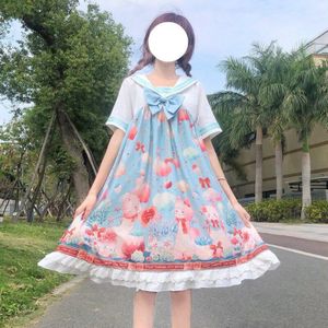 Alpaca Vintage Afdrukken Zoete Lolita Jurk Zomer Strik Leuke Navy Kraag Victoriaanse Jurk Kawaii Meisje Gothic Lolita Op Cos Loli