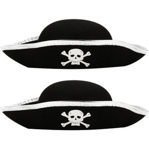 2Pcs Piraat Hoeden Schedel Patroon Pirate Captain Kostuum Caps Voor Volwassenen En Kinderen