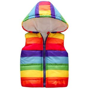 Baby Kinderen Hooded Vest Jongens Ad Meisjes Katoenen Mouwloze Jas Top Regenboog Gestreept Vest